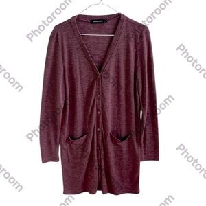 MEROKEETY WOMENS LONG MAUVE BUTTON DOWN CARDIGAN WITH POCKETS SIZE LARGE